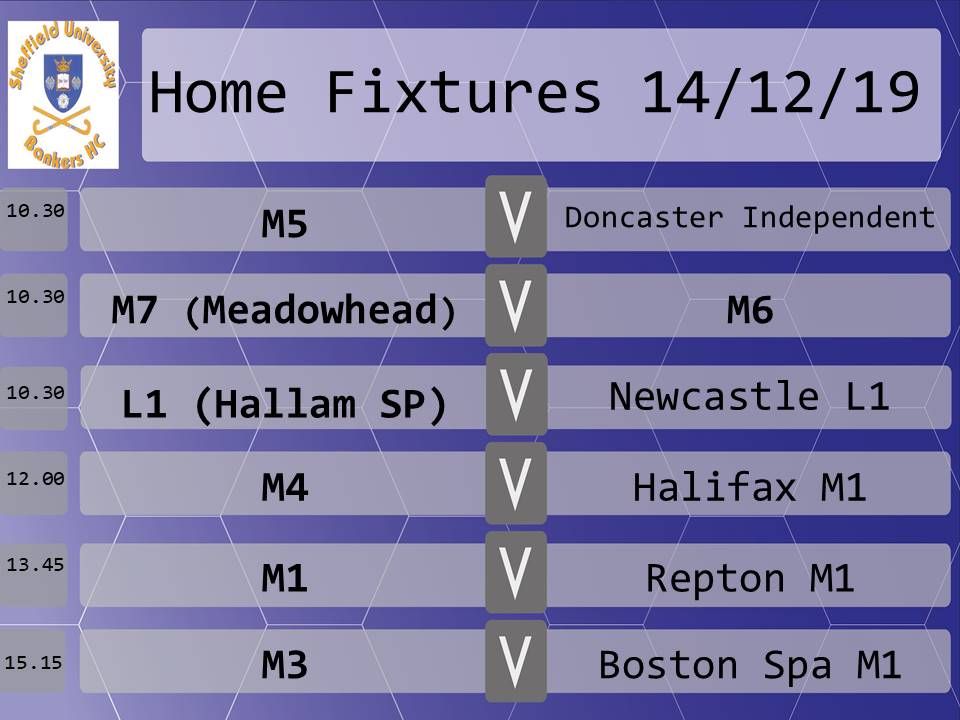 SheffBankersHC's tweet photo. There's not much going on right now in the world, so chow down on these fixtures! L1s play the first #SUBHC home game at #hallamsportspark vs @NewcastleHockey. M4 welcome @halifaxhc to #norton. #benicetotheumpires. The biggest game is obviously M6 vs M7 at #meadowhead #sheffield https://t.co/gtwpov1wFR