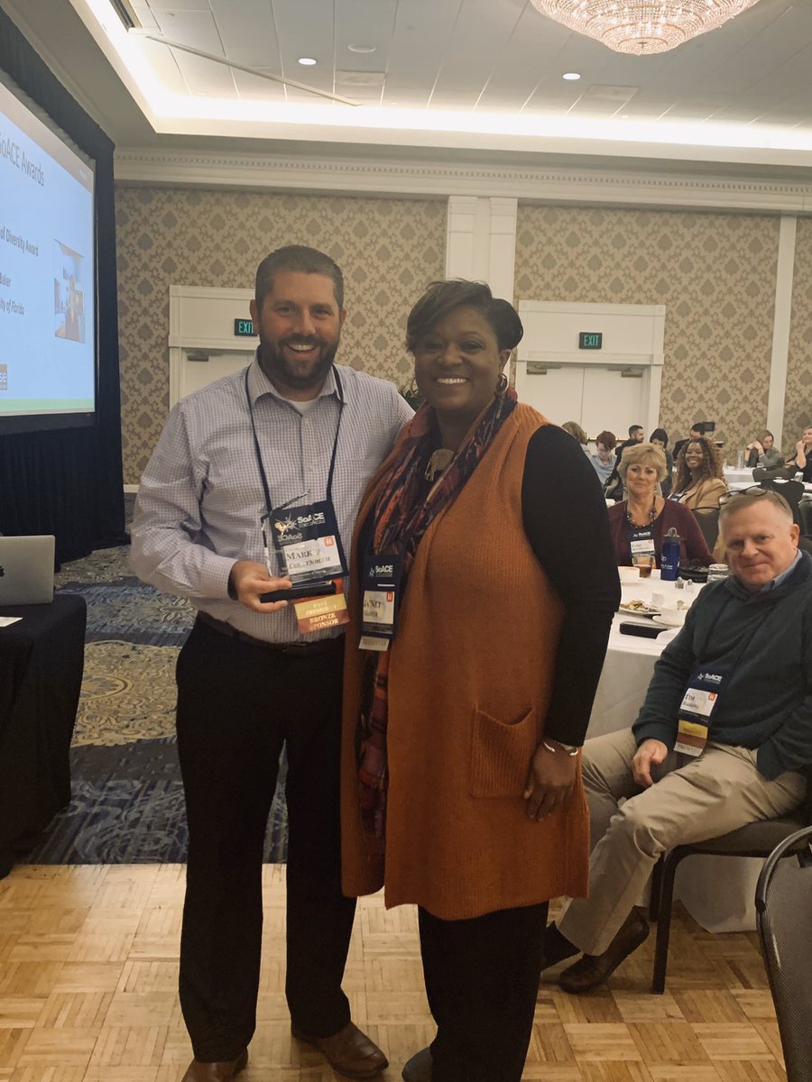 Ja’Net Glover received the Champion of Diversity Award on behalf of Jessica Baker from the University of Florida! Congratulations Jessica! 🎉🎊👏🏾 #soace19