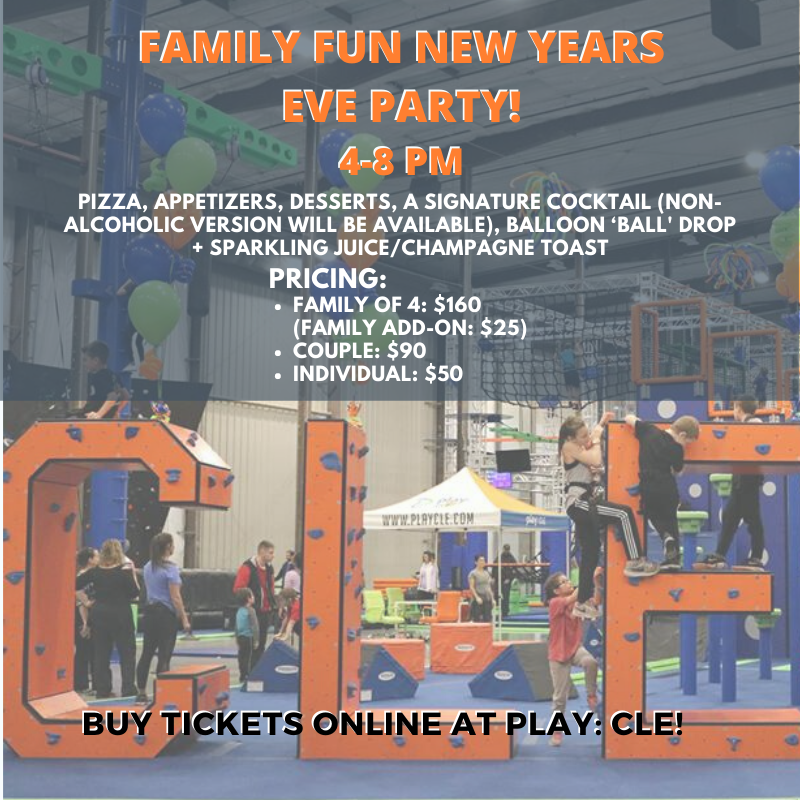 playcle216's tweet photo. Looking for a family-friendly New Years Even party? Come hang at Play: CLE! Our party is from 4-8 PM with tons of fun included!
Family of 4 is $160 (add-on is $25), Couple is $90, and Individual is $50!
Purchase tix: https://t.co/4F0EBKSBXK
#PlayCLE #NEOFun #FamilyFriendlyNYE https://t.co/WtYT7zbuSd
