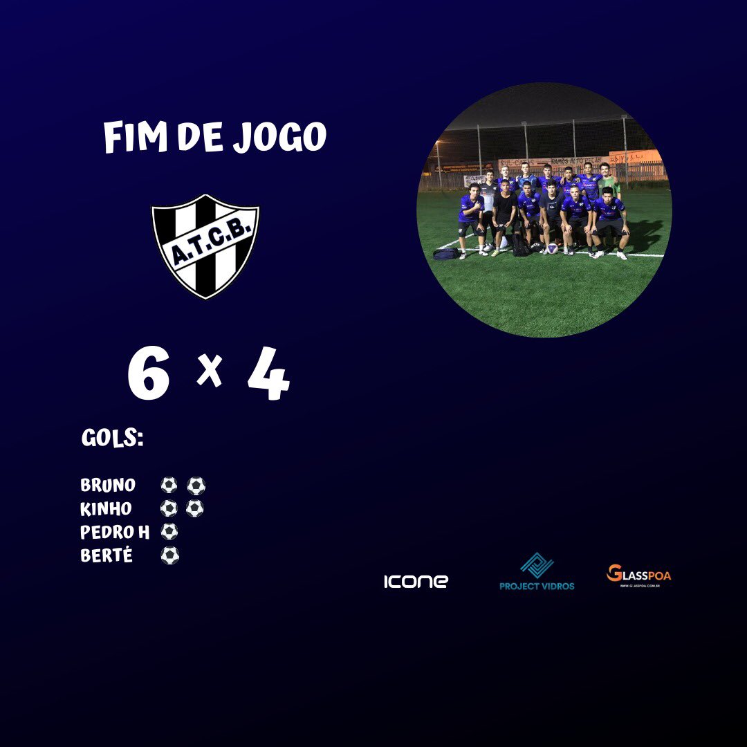 ATCBFC's tweet photo. GRANDE PARTIDA! ⚽️💪
Após sairmos atrás no placar, conseguimos buscar a virada e sair vitoriosos contra Os Ney. 
Buscamos adversário para semana que vem visando a preparação para o próximo semestre. #VAMOSATECUBANOS https://t.co/UlXFcns2MG