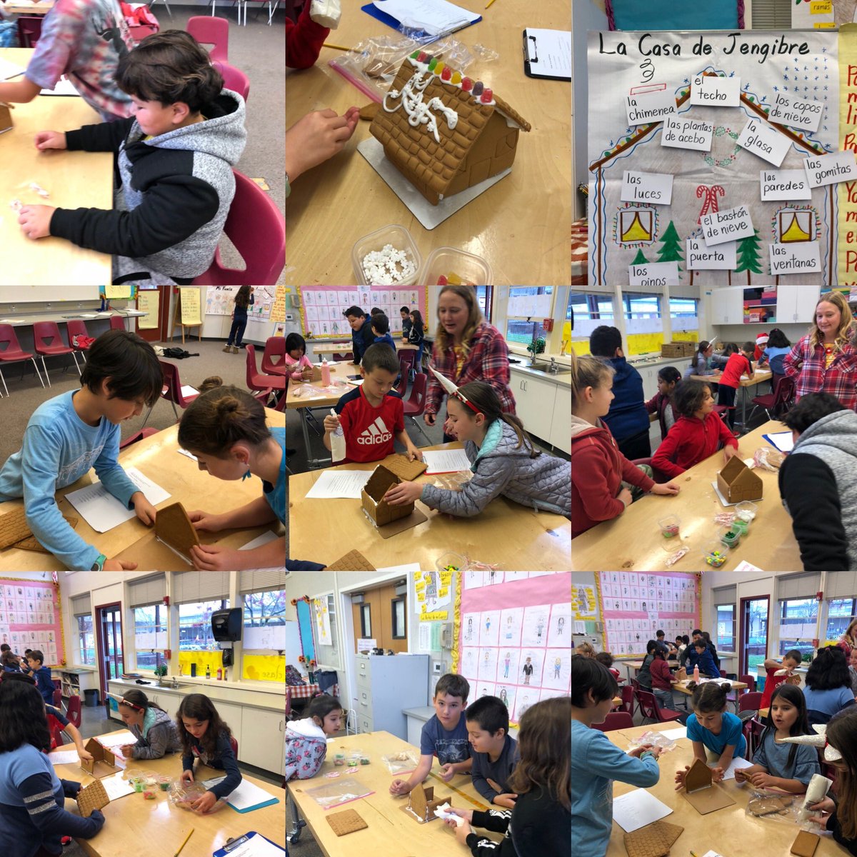 mckmustangs's tweet photo. Learning About the parts of a house in Spanish! Then team building of a gingerbread house with new Spanish’s vocabulary! Great job third Grade! https://t.co/NxNwvL1sIR