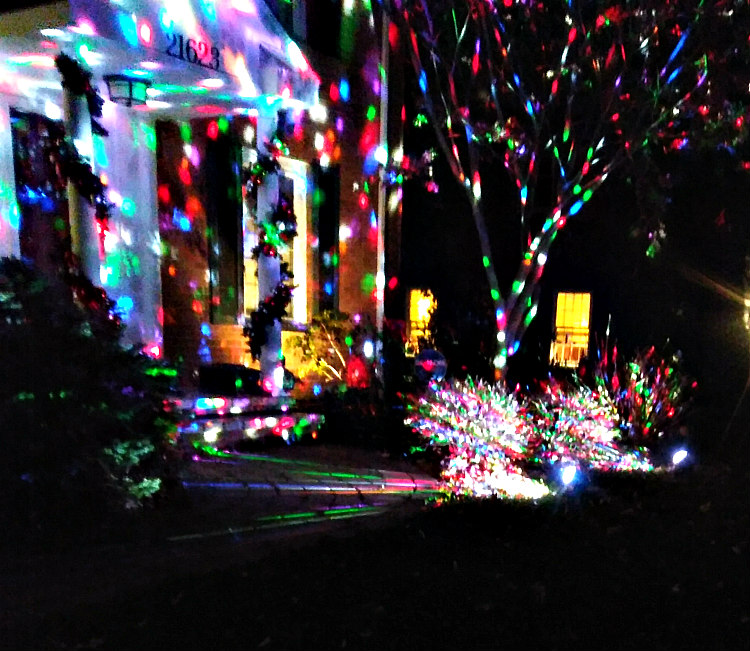 In person this was enthralling. All done with flood lights. I call this the confetti house. Beautiful