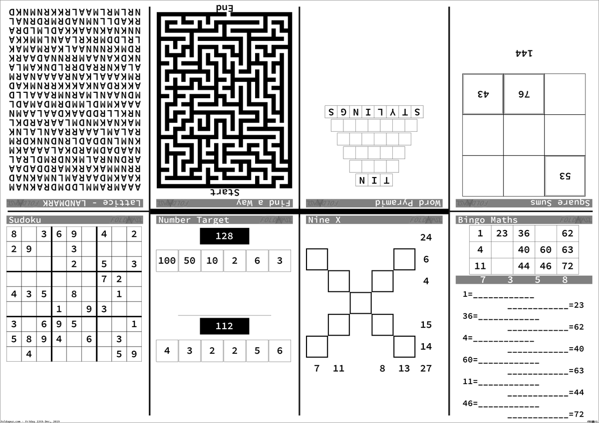 foldapuz on twitter here s today s daily printable puzzles and games a nice amount of variety full of all the monochrome stylings that you ve come to know and love print fold