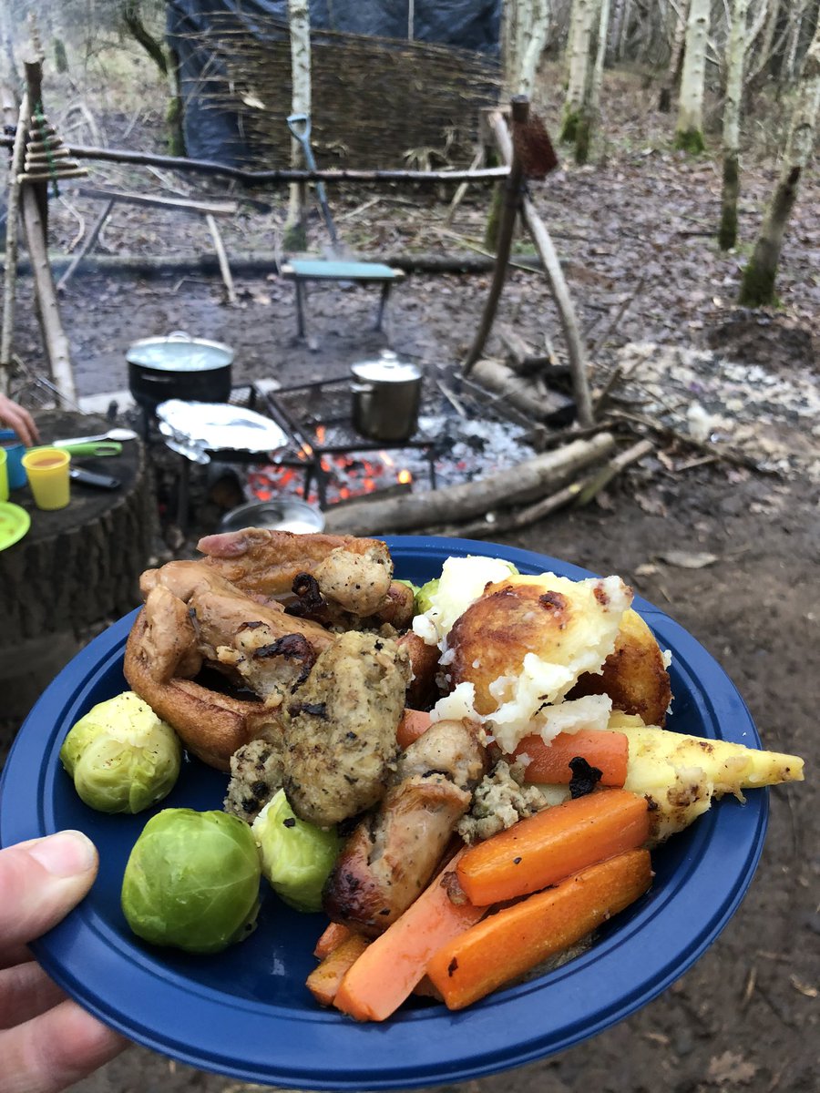 NatureUnltdScot's tweet photo. Xmas lunch at our well-being & employability project. It took great teamwork (& a very good fire) to pull this meal off in the woods. “The best Christmas dinner ever” #teamwork #creatingcommunity #connectingwitheachother #scottishwoodlands #naturaltransitions #wellbeing https://t.co/4jHeTrlk6X