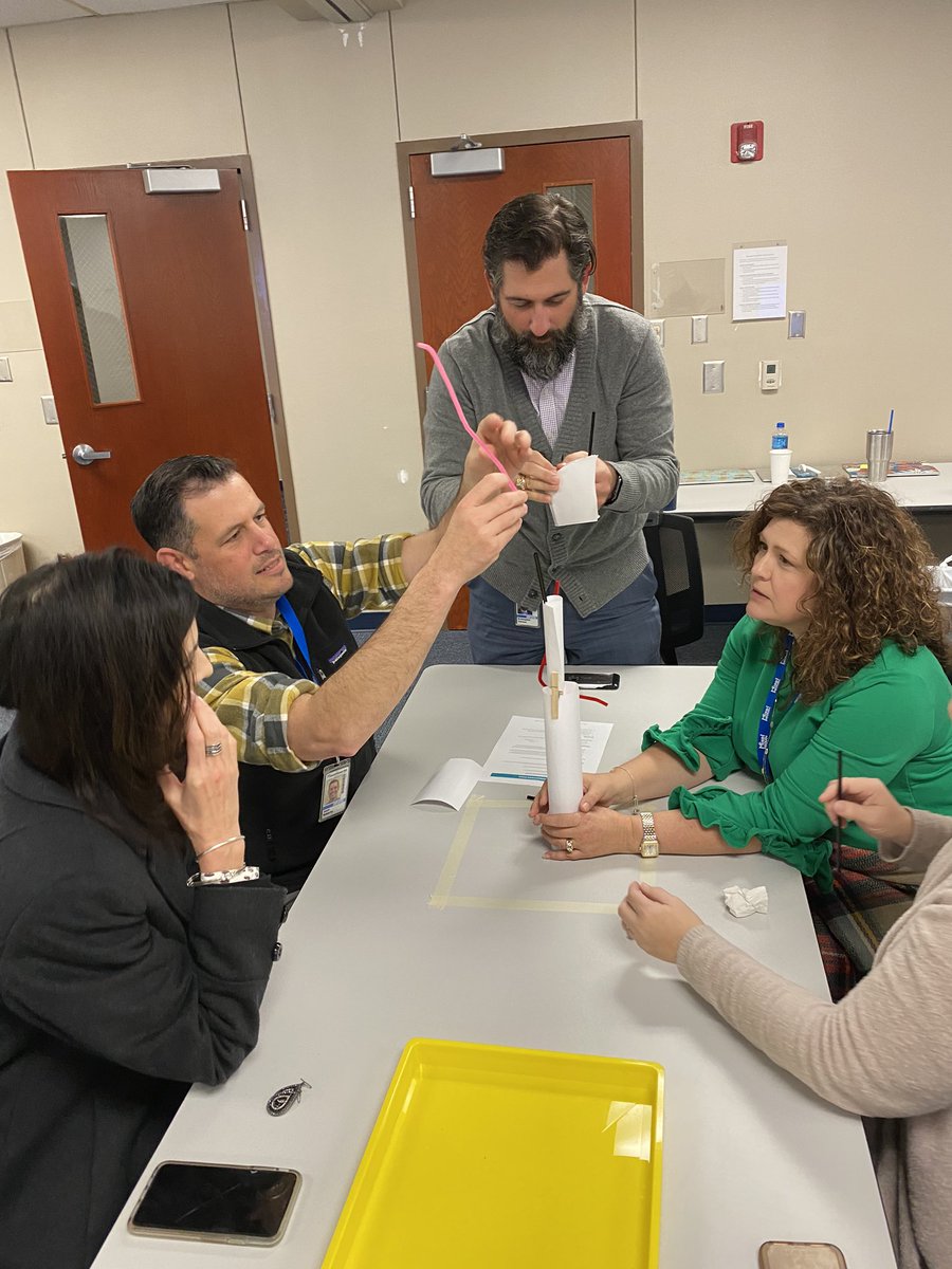 Becky_Wiginton's tweet photo. Creative problem solving with principals this morning! Our GT specialists set up an instant challenge and it was challenging!! I’m not competitive, you are! @CNelsonGT @KimMossGT https://t.co/53Yp5xc9n9