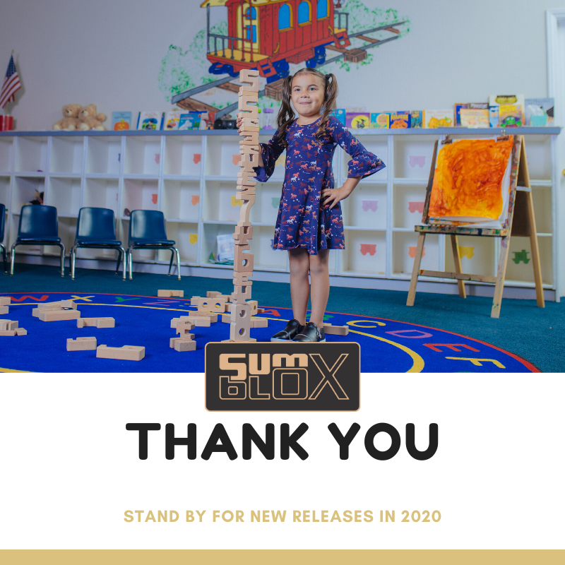 The SumBlox sale has finally come to an end, and we'd like to thank everyone who took part.

We're thrilled to grow the SumBlox community and have great plans to bring you new learning materials and games to enjoy in 2020!

Happy Holidays everyone!