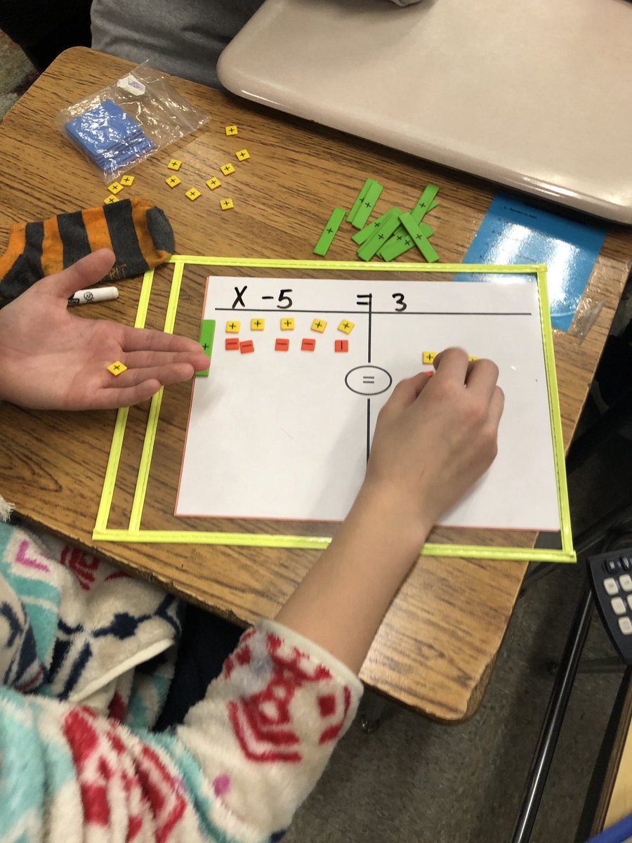 mskernteaches's tweet photo. Manipulative day in Ms. Kern’s class!!! Math 8 practiced solving equations with algebra tiles while pre-algebra used digital manipulatives to practice combining like terms! @MagnessDeb @Piriemath #mathmanipulatives #math8 #prealgebra https://t.co/OljHgV2v8m