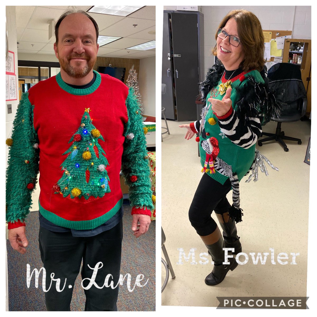 MrsCAkins's tweet photo. Ok, Twitter... help us decide... which staff member should win our @CTA_CCPS “Ugly Sweater” Contest? Vote in the comments!! 🤩🥳🤗 https://t.co/1yQsH7kMYU