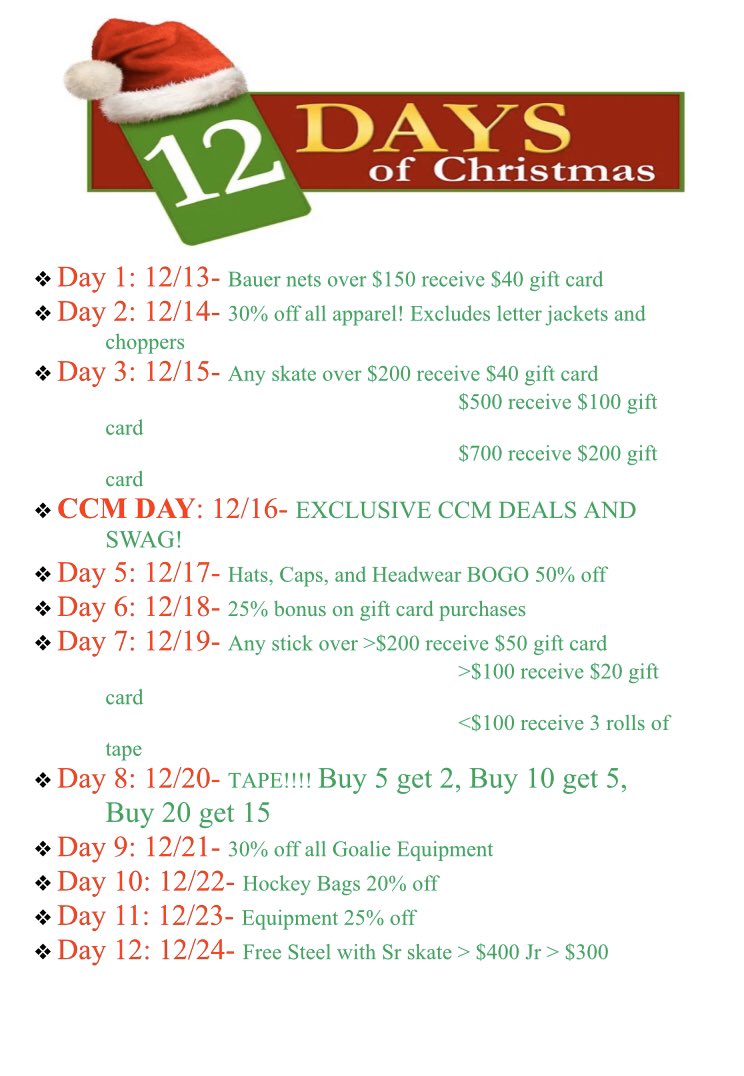 DavesSportShop's tweet image. Come celebrate the holidays at Dave’s with some sweet deals. Starting tomorrow we will be running a 12 Days of Christmas sale through Christmas Eve.