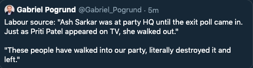 I've not been at Party HQ at all tonight. Someone random saw an Asian woman, assumed it was me, and briefed it to The Times.

Racism in 2019. It feels fucking great.