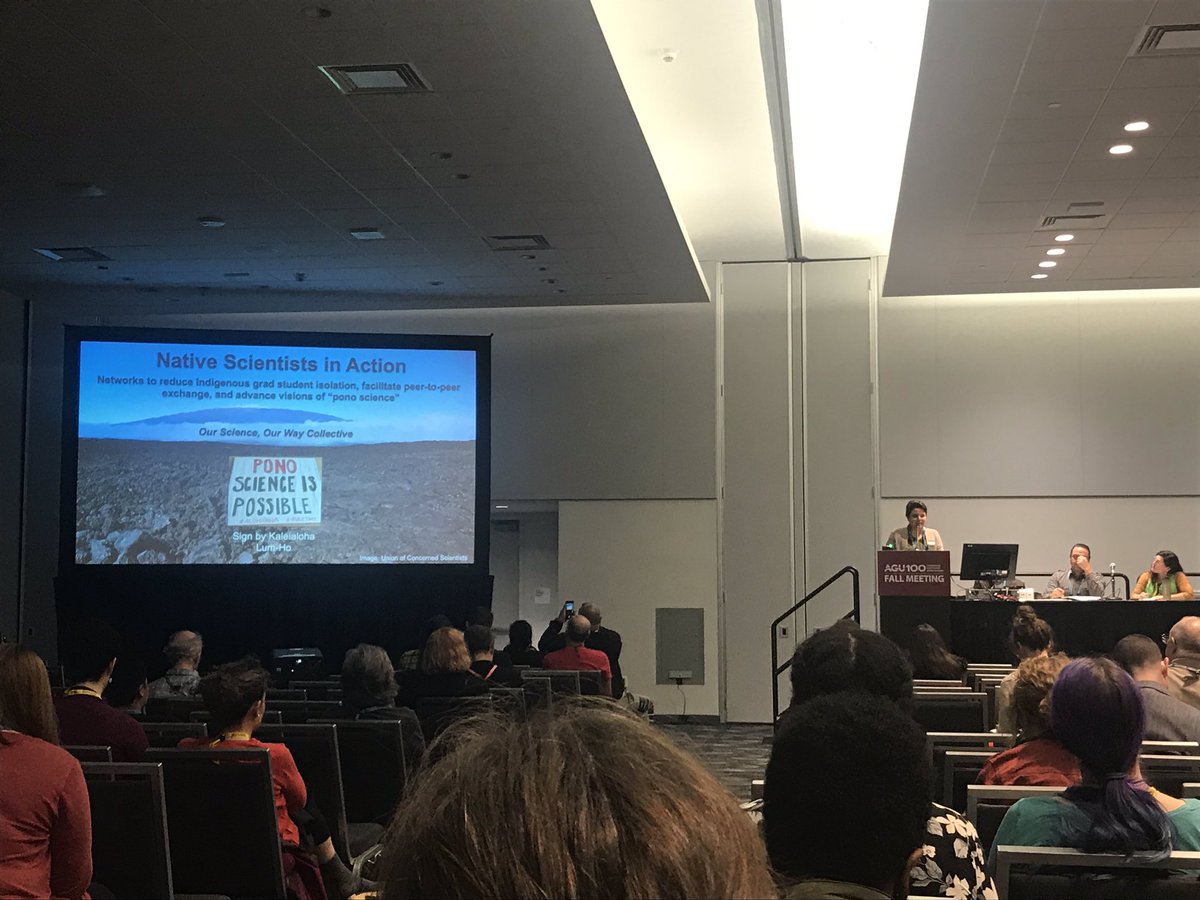 SoilCarbonSci's tweet photo. So proud to watch my friend @sara_kahanamoku talk about the importance of indigenous scientists and #ponoscience 👏🏼 👏🏼 👏🏼 #AGU2019 #hawaiianscientists https://t.co/xe2K9bbG7q