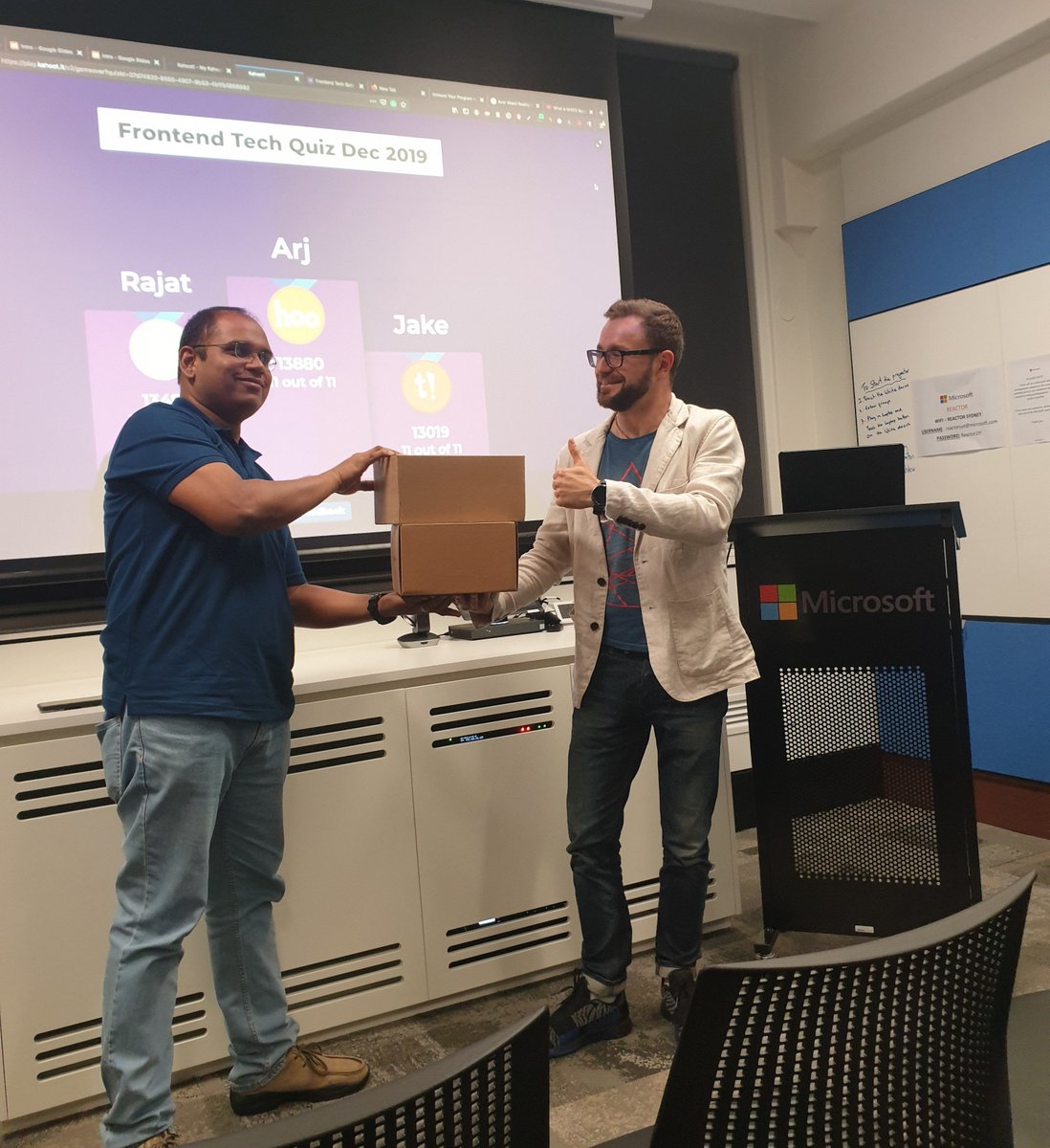 PWASydney's tweet image. We are had a great speakers @pi3ch and @timofey yesterday talking about Vulnerability in JavaScript, Angular and PWAs 📢
Congratulating @_ArjunShankar being a winner at our December quiz who gets Mixed Reality Headset sponsored by @MSFTReactor 👏 See ya in 2020!
#frontendtech 🚀