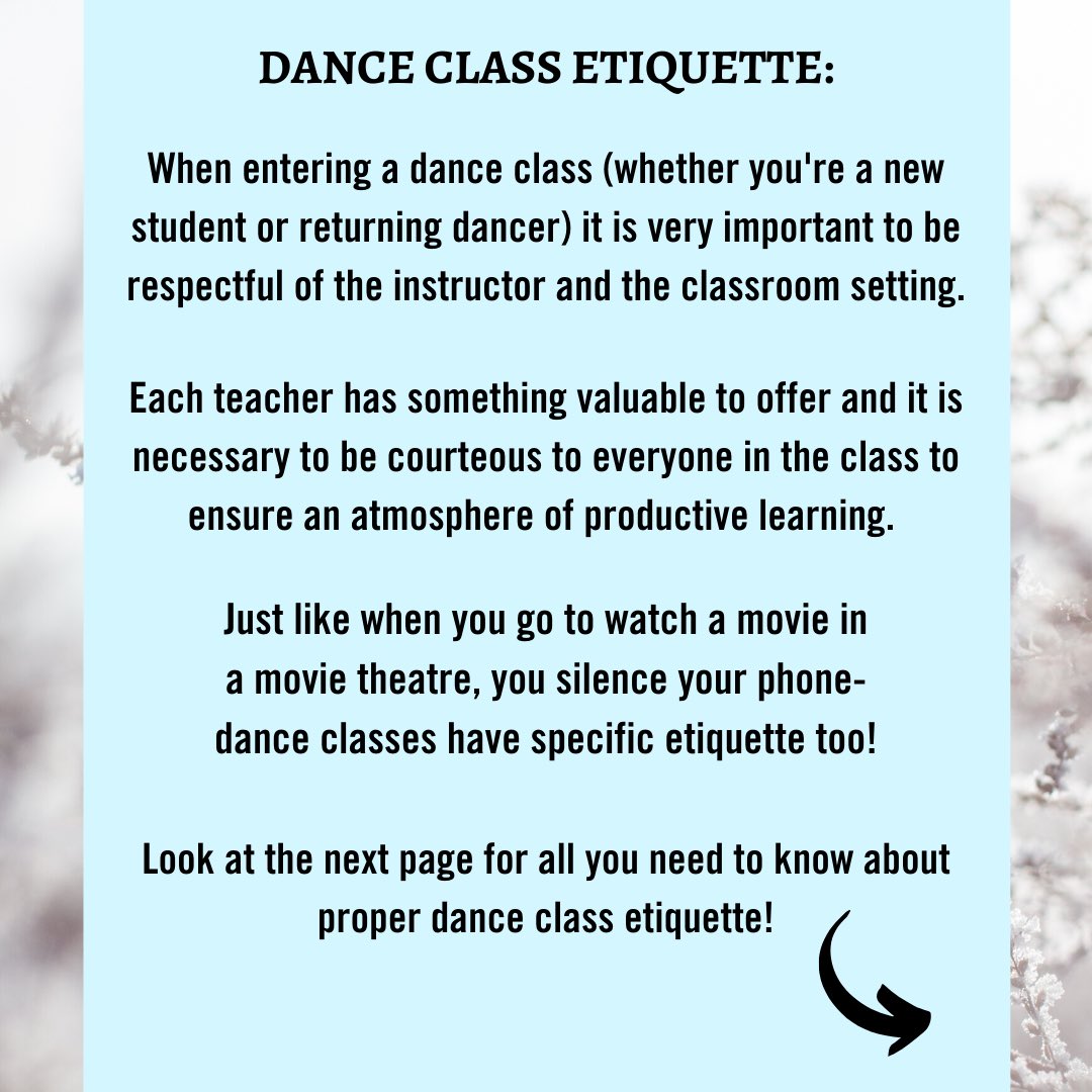 allendstudio's tweet photo. This week our Tell All Thursday is all about Class Etiquette! Always a good topic to brush up on!💃🏻 #allendancestudio https://t.co/PSpPcvVrTj