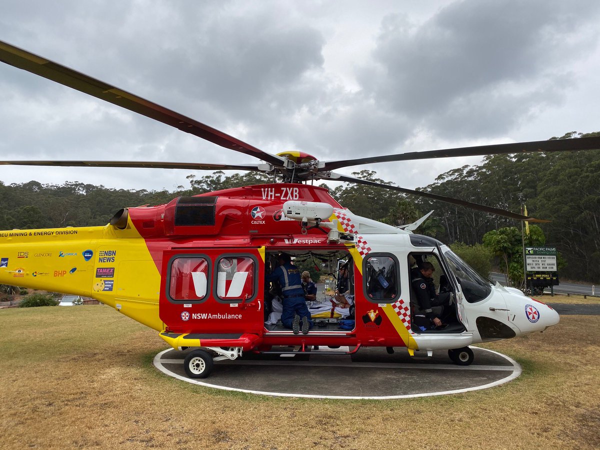 WRHS_official's tweet photo. The Westpac #RescueHelicopter has transported a 47 year old male from #SmithsLake to John Hunter Hospital suffering arm injuries he sustained in a chainsaw accident.The patient was in a stable condition. #worksafe #staysafe https://t.co/MjtQiYPBNz