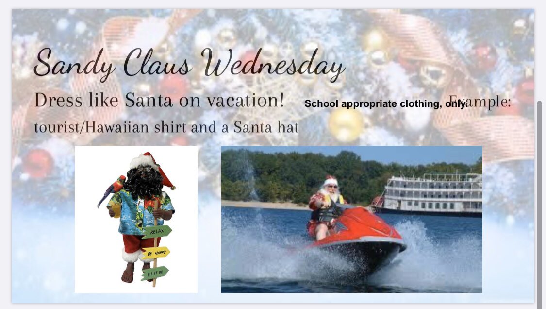 ColumbiaHighSGA's tweet photo. Dress Days for WINTER WEEK 2019! Starting Monday the 16th and ending Thursday the 19th. https://t.co/yZvCErBfoH