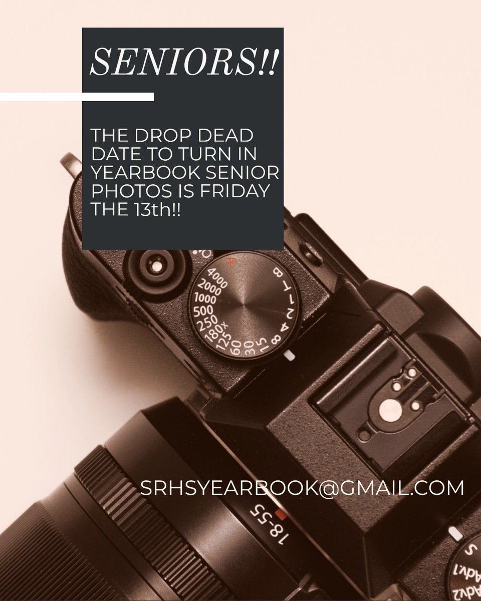 SRHSsquawk's tweet image. 🚨 Seniors!🚨Tomorrow is the last day that you can turn in your senior photos to srhsyearbook@gmail.com. Also, if you haven’t turned in your cap &amp;amp; gown orders yet, those are also due tomorrow.
