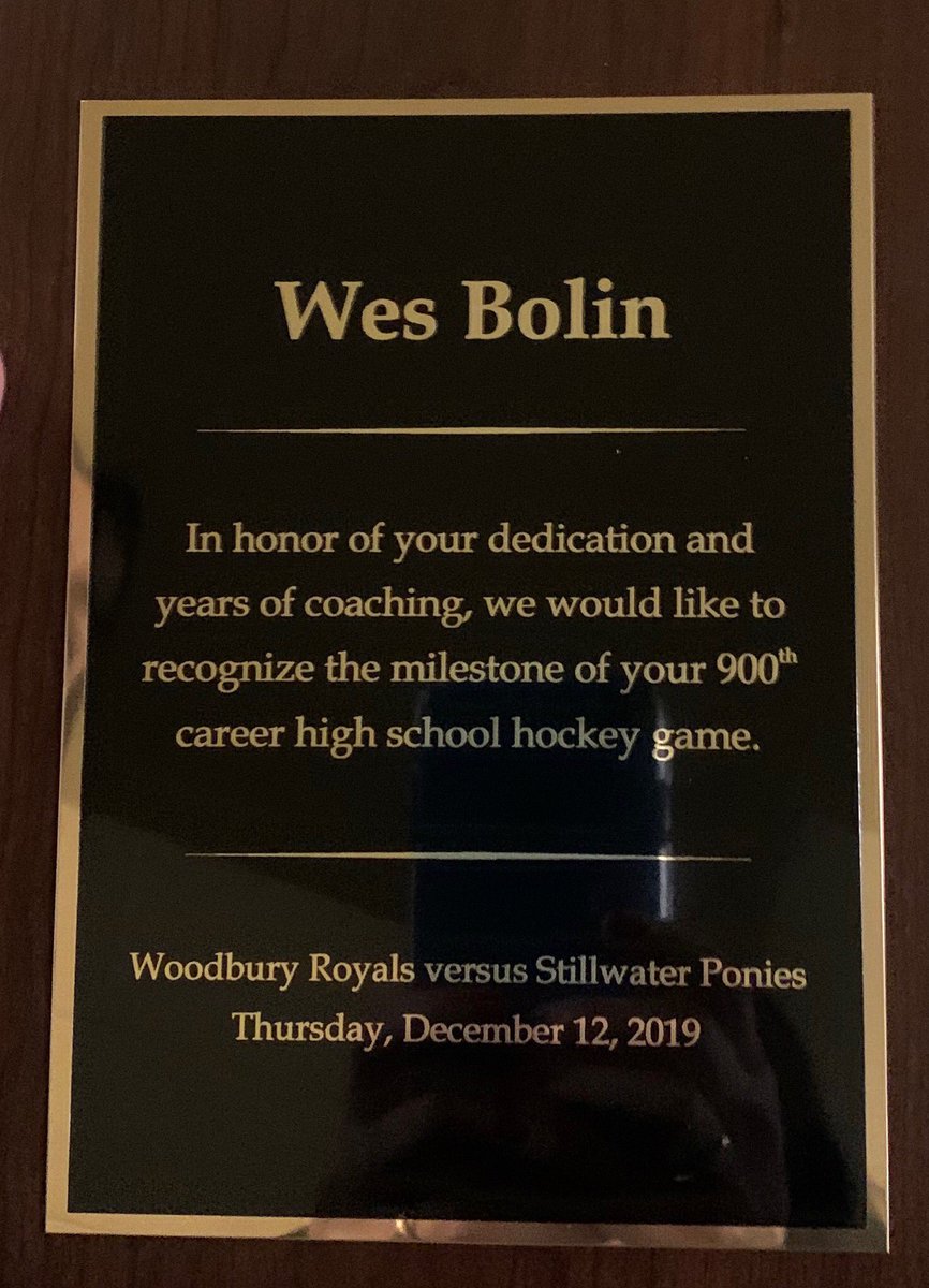 Congratulations to Coach Wes Bolin on reaching the milestone of coaching 900 high school hockey games. <a href="/WDBYHockey/">WoodburyHSHockey</a> <a href="/WHSRoyals/">Woodbury Royals</a>