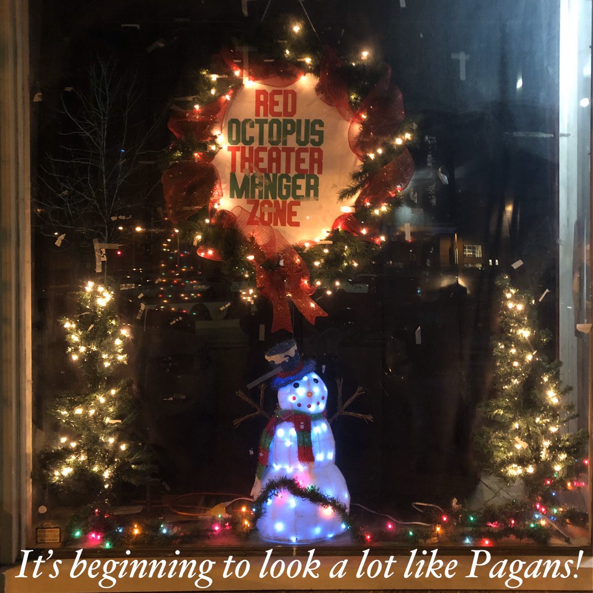 RedOctopusLR's tweet image. December 13, 14, 19, 20, 21, Red Octopus Theater presents Pagans on Bobsleds XXVIII: Manger Zone!  redoctopustheater.com   #LittleRock #sketchcomedy