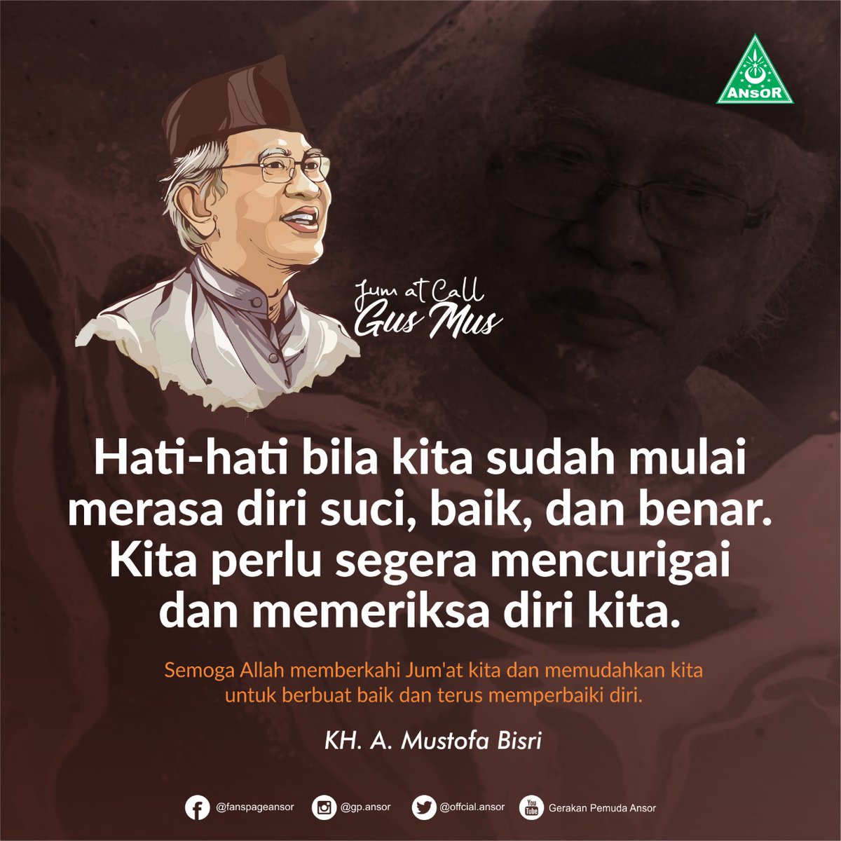 JUM'AT CALL: Hati-hati bila kita sudah mulai merasa diri suci, baik, dan benar. Kita perlu segera mencurigai dan memeriksa diri kita.

Semoga Allah memberkahi Jum'at kita dan memudahkan kita untuk berbuat baik dan terus memperbaiki diri.

#JumatCall
#GusMus
