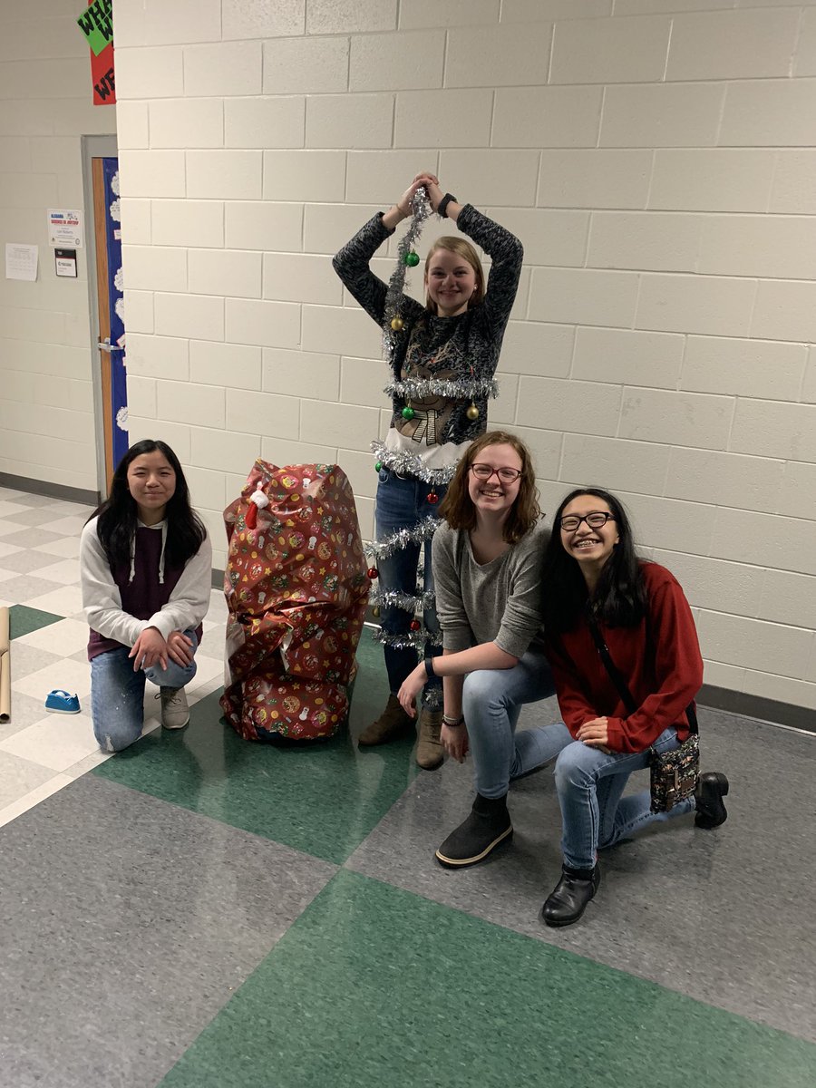 hly500's tweet photo. We had a blast tonight at our #MSHSScienceClub Christmas party! We played cards (note the poker faces even though it wasn’t poker!), decorated a human Christmas tree and wrapped a human gift, and played reverse charades! @MSCSTrojans @mshstrojans #ClaimIt https://t.co/NmqgEKxpbi