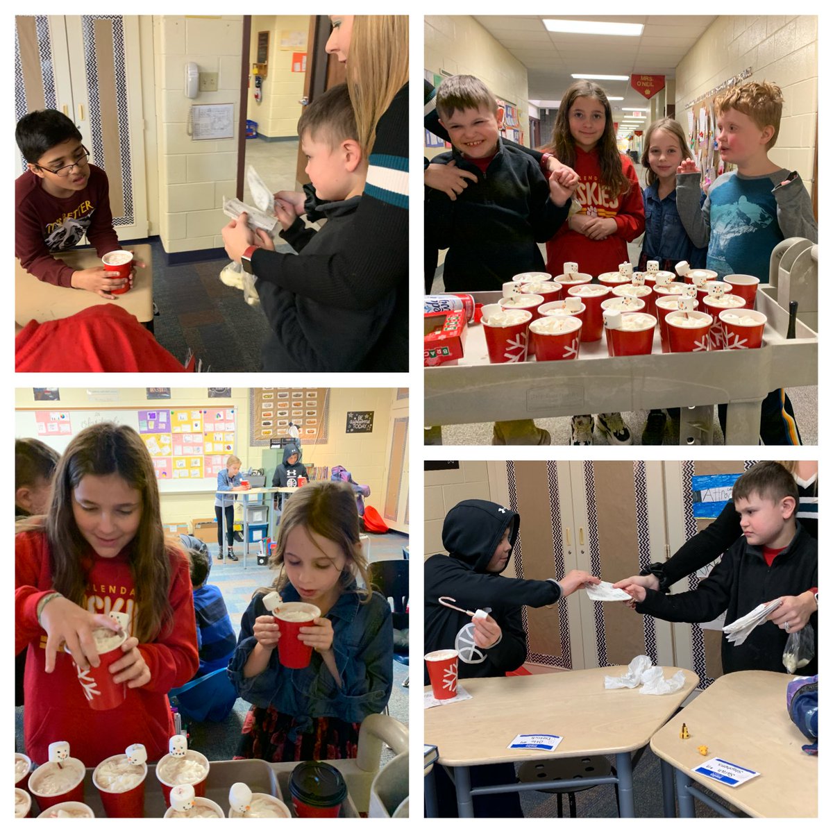 LaurenLindSLP's tweet photo. Students in #autisticsupport & peer buddies made melting snowman hot cocoa treats for @MrsMartinelli4โs lucky 4th grade class today #HappyHillendale #followingdirections #sociallanguage #HuskyCafe https://t.co/PAc3xk8arG