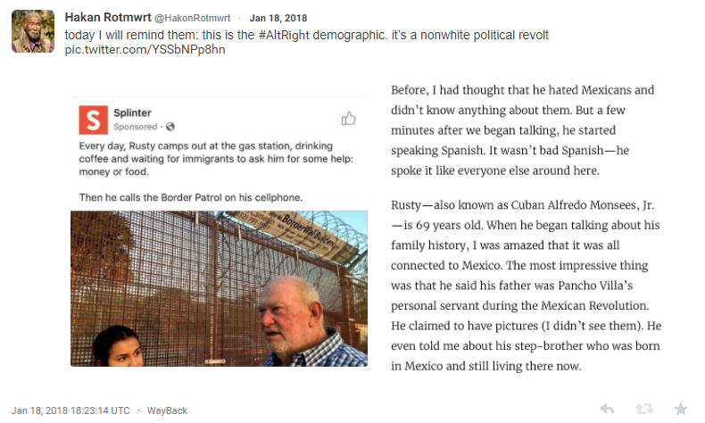 While others looked at the decline of the American people to explain the appearance of the  #Altright, Hakan correctly identified the growth of the Hispanic population as the true cause.