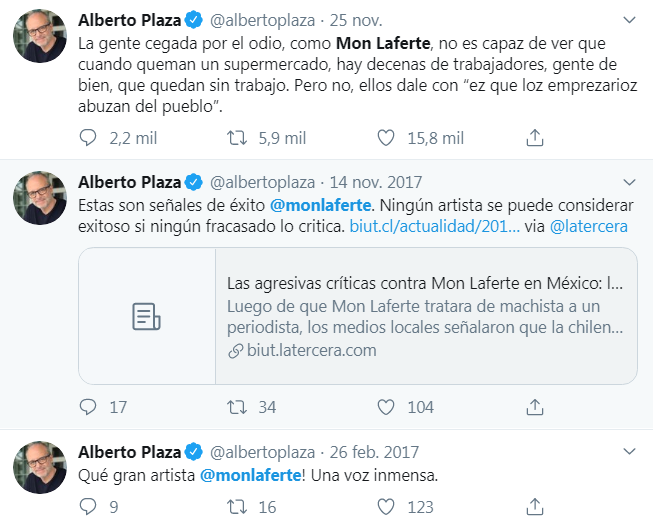 nacido_aC's tweet photo. El mundo se rinde a los pies de #MonLaferte
menos Alberto Plaza y las #UCOP
#13Dic Los Bunkers Inti Illimani e Illapu #PlazaDignidad
#RenunciaPiñera #TodosContraPiñera #Piñeraacusado #FinalJuegosDePoder #LlegoTuHoraTVN https://t.co/KP8UOx4Da3