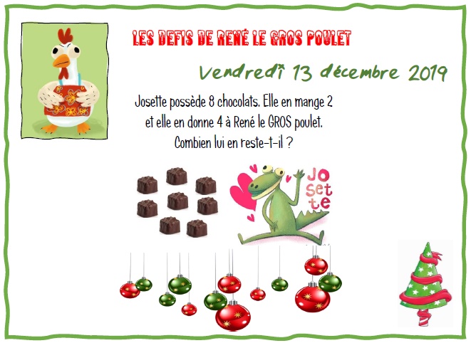 JosetteRapiette's tweet image. Défi du 13 décembre de René le poulet géant... MIAM ! 😋😋@mathsenvie1 #Mathsenvie1 @problemater #problemater