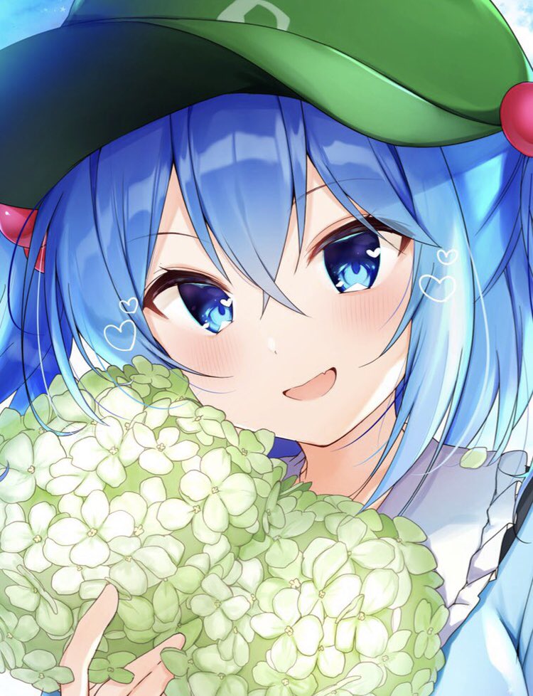 kawashiro nitori 1girl solo blue eyes blue hair hat green headwear smile  illustration images