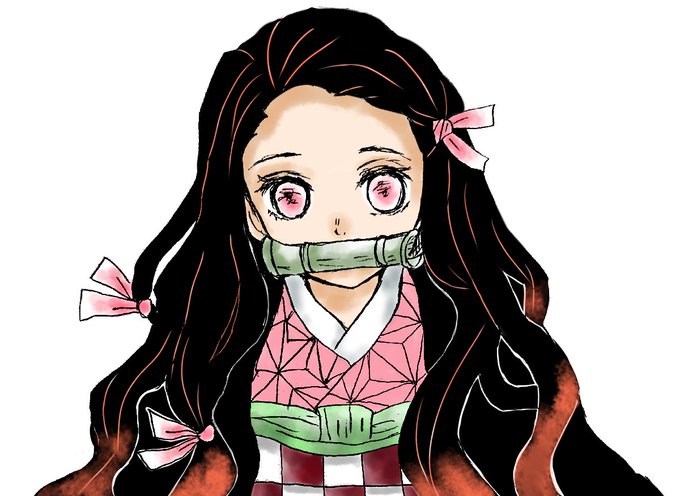 かこさんがTwitterに投稿した竈門禰豆子(鬼滅の刃)のイラスト。