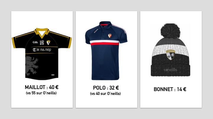 Rhabillez-vous aux couleurs du Lille GAA ! On vous propose quelques articles à tarif préférentiel de produits fabriqués en Irlande😎
Commande possible jusqu'au 21 Décembre, n'hésitez pas à nous MP!
Maillot 40€ au lieu de 55, Polo 32€ au lieu de 40 et un bonnet à 14€! #Gaélique