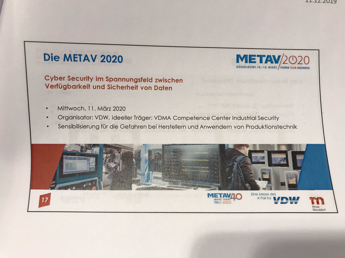 METAVonline's tweet photo. Einige Highlights zur #METAV2020: #umati zeigt einen Showcase und lockt mit einem Gemeinschaftsstand, ein Netzwerktag BeNeLux bringt Kunden aus den stärksten ausländischen Besuchernationen mit Ausstllern zusammen, #CyberSecurity und Spanntechnik werden stark vertreten sein. https://t.co/AarSfETMNQ