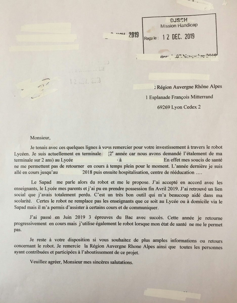MontaudPro's tweet photo. Quand la robotique devient émouvante.

Une lettre qui vaut 1000 discours et qui montre que la technologie peut aussi  être pleine d'humanité. 
Merci pour ce beau témoignage...et un grand bravo aux enseignants et @auvergnerhalpes qui accompagnent ce projet

#robot lycéen @awabot https://t.co/iZqxfDWyBy