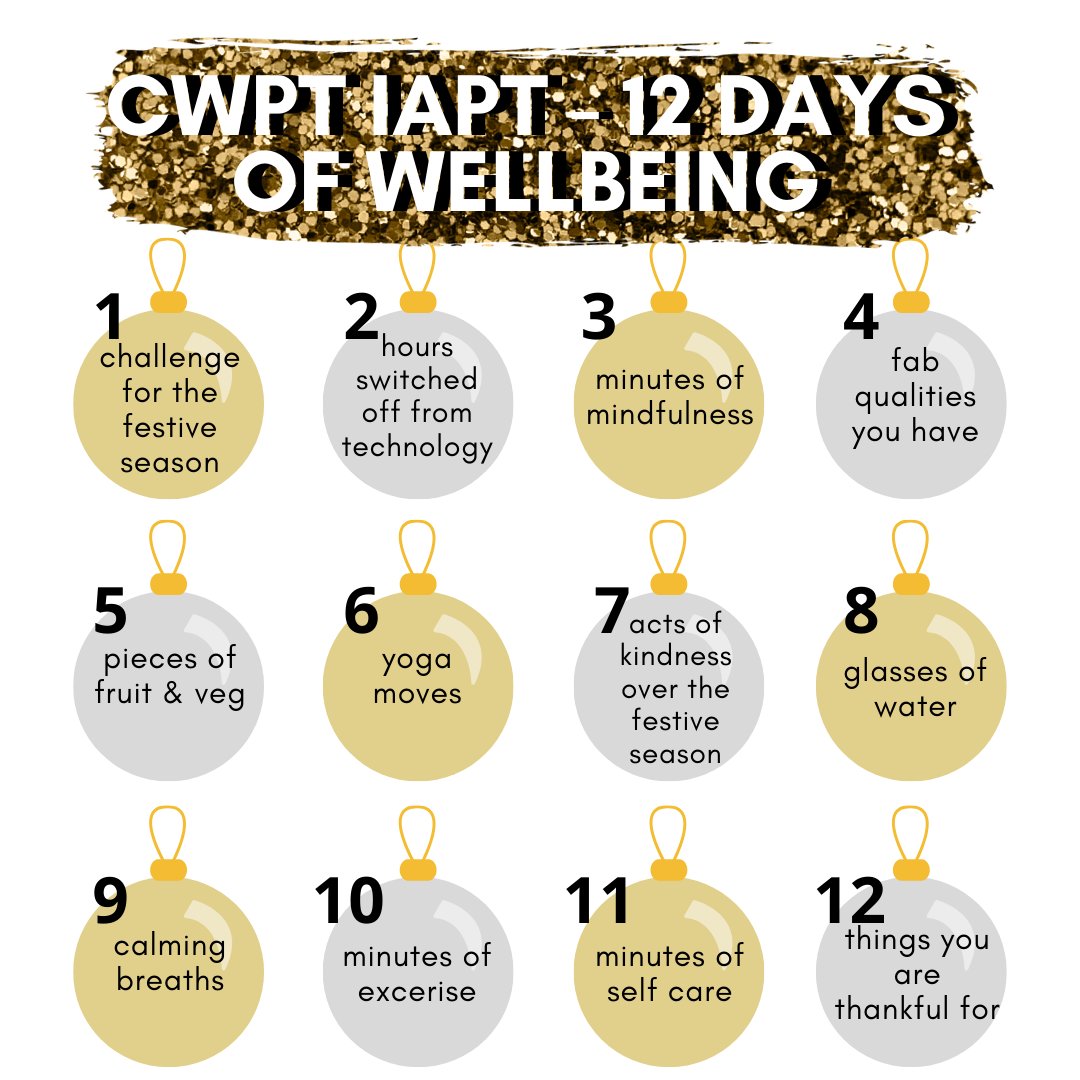 #12daysofWellbeing DAY 1 - on the first day of wellbeing I gave myself 1 challenge for the festive season. It could be anything big or small, something you've been putting off or something fun! Meeting our goals can give us a sense achievement &amp; boost our mood.
