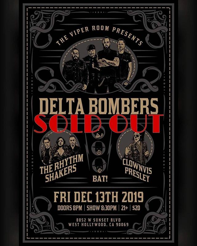 officialbatband's tweet photo. 💥FRIDAY IS SOLD OUT💥
🦇Get tix now for Sat @alexsbarlbc!🦇@thedeltabombers @therhythmshakers @clownvis @theviperroom 👊
•
#officialbatband #batrock #batband #batmusicforbatpeople #thedeltabombers #rhythmshakers #clownvispresley #theviperroom #psycho… https://t.co/EAILXzTGPV https://t.co/ynGkfeUGRf