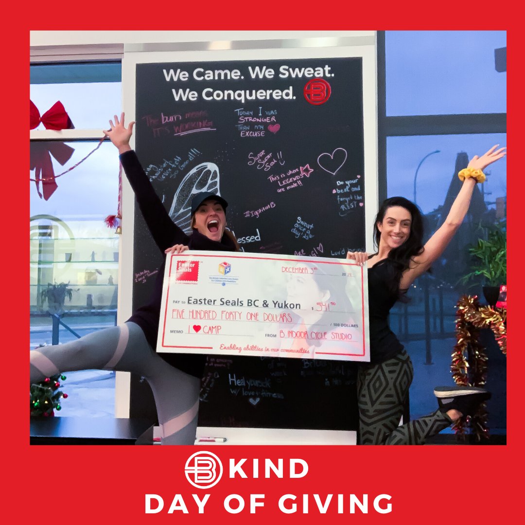 B_IndoorCycle's tweet photo. Every day is  a good day at B, but the days when we get to give back to those in our community are GREAT days! Through the kindness of YOUR hearts, our little B Family raised over $500 to help send children with disabilities to camp this summer. #kelowna #ylw #dayofgiving https://t.co/Dv6whfFWfF