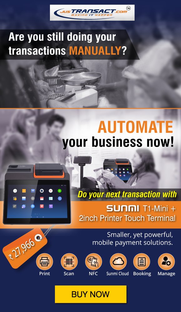 jusTransact's tweet photo. AUTOMATE your business now. Do your next transaction with Sunmi T1-Mini + 2inch Printer Touch Terminal. Buy now @ https://t.co/v62y5Aqo02 or call us at Toll Free No: 1800 123 3010 https://t.co/x2LSmWWJgD