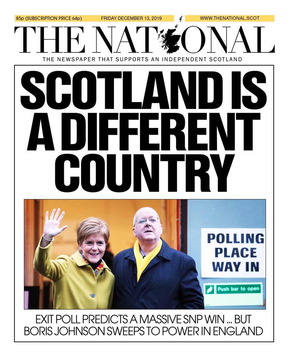 gayregis's tweet photo. Avec la victoire écrasante de Boris Johnson en Angleterre, le Royaume-Uni est fini.
Le journal proche du SNP proclame déjà l’indépendance de l’Écosse. #GE2019 #GeneralErection2019 https://t.co/DKICaJ3mMz
