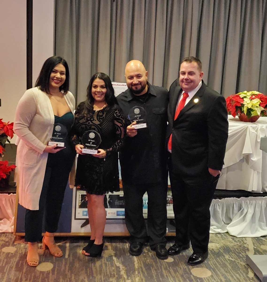 VernonPD's tweet photo. City of Vernon hosts it's annual Holiday Party!  Officer Madrigal and Lead Dispatcher Diaz receive their 20-year recognition tonight!  #COV #TCB #WeAreVernonPD @Chief_Miranda https://t.co/ran6hBmMeH