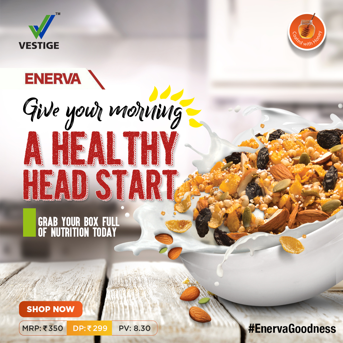 vestigemkt's tweet photo. A Wholesome breakfast! 
Loaded with the richness of real amaranth, millet, black raisins, pumpkin seeds, crunchy almonds, &amp; cornflakes- Enerva cereal is the best way to kick-start your day!
#WishYouWellth #EnervaGoodness #HealthyHeadStart

Order now- https://t.co/eJxM2FVlVw https://t.co/Jc8XwcFemS