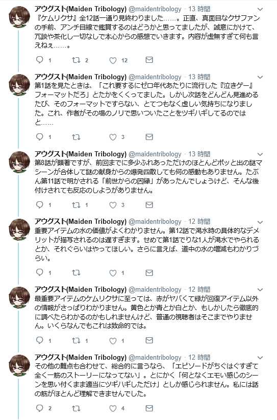 どーじ ボトムズコピペ以下の読解力しか無いのかこの人 ケムリクサだけじゃなくて他のアニメも理解出来んだろ
