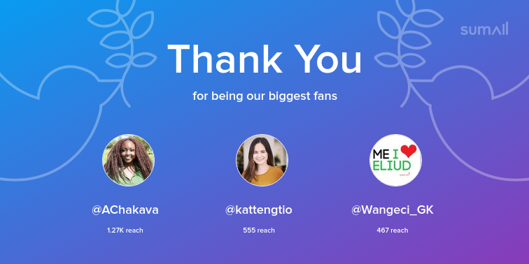 Our biggest fans this week: AChakava, kattengtio, Wangeci_GK. Thank you! via sumall.com/thankyou?utm_s…