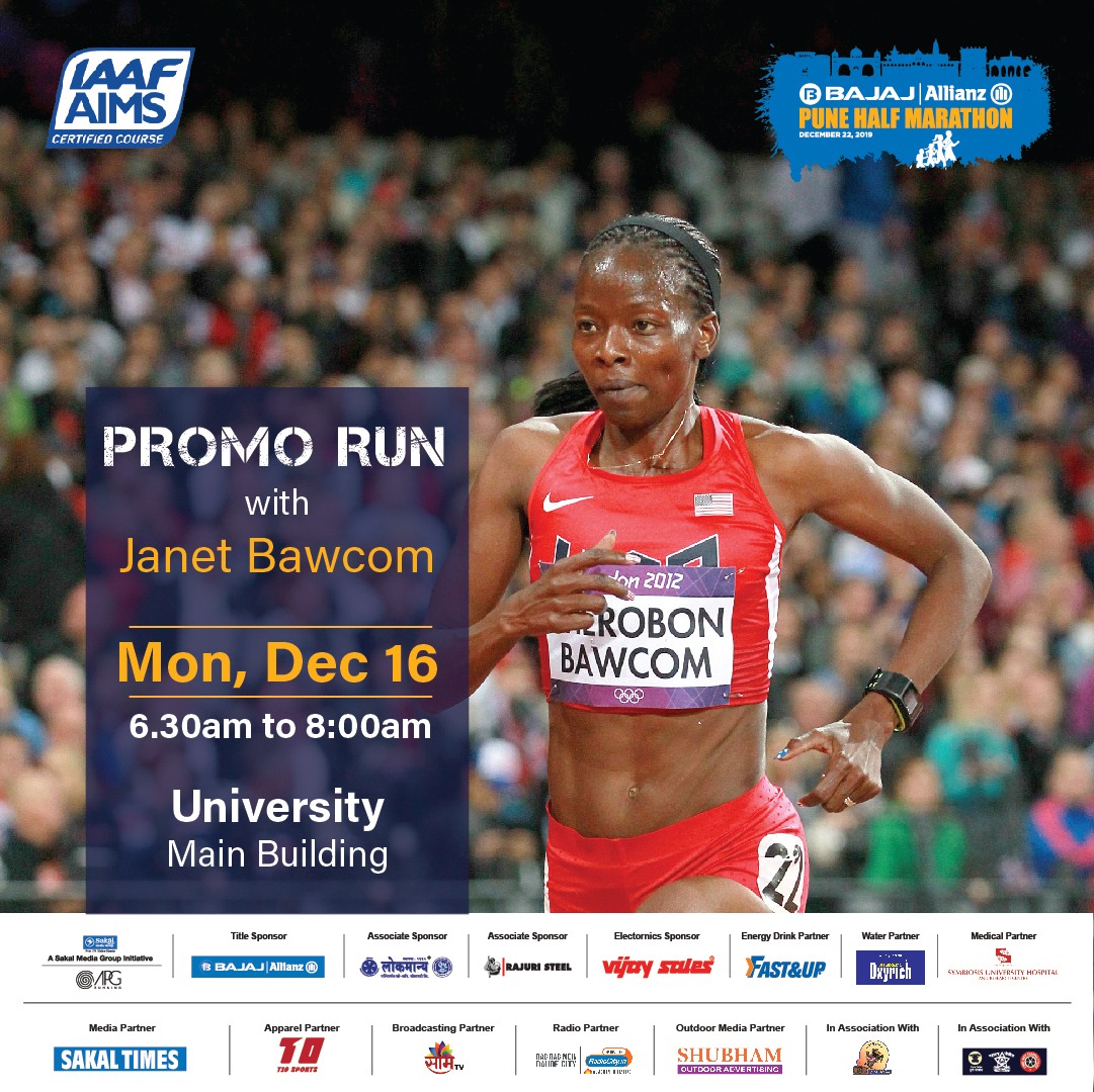 RunPHM's tweet image. Don't miss this opportunity! Promo Run With Janet Bawcom on 15th December at University of Pune from 6:30 to 8AM. Join in and take tips from the Event Ambassador.
Link: townscript.com/e/-baphm-unive…
See you on the track on 22nd December'19. #BAPHM

#bajajallianzpunehalfmarathon #RunPHM