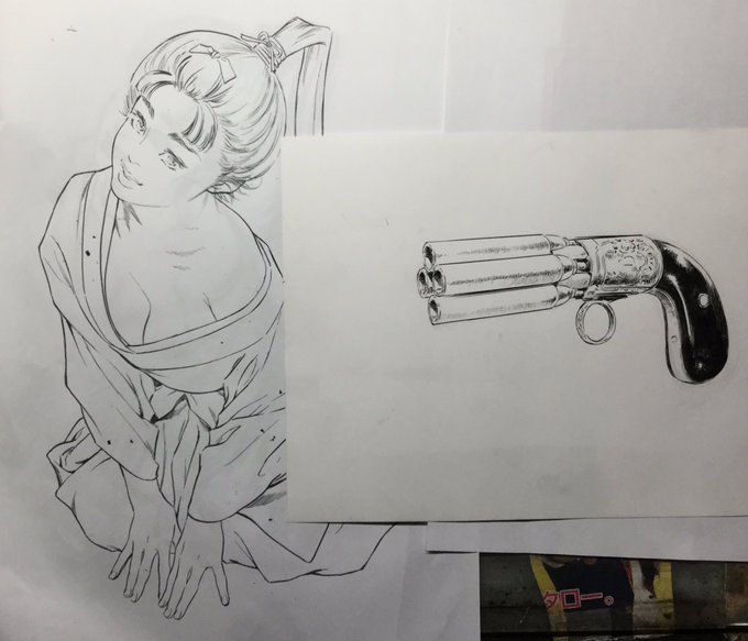 12/27発売予定です❗️「天保桃色水滸伝」③シナリオ/粕谷秀夫・作画/八月薫。画像はカバー周りのペン入れです。宜しくお願いします。 