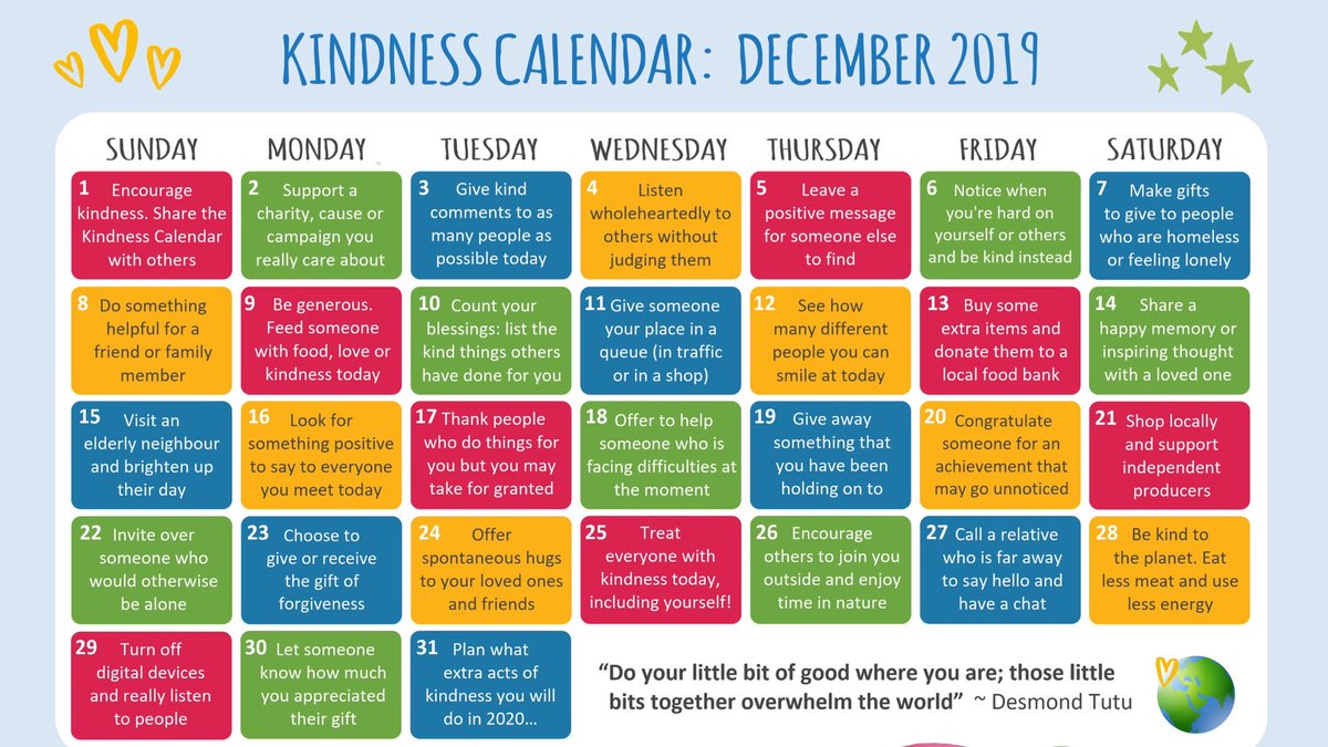 Who wants to follow the #KindnessCalendar 'To Do' list: @JasonHarney72 @alexmsalazar @PattiAuthor @carolyngrace505 @delduduit @DataGenesis @MalcolmOutLoud @DetJoeLocus @CranidgeK @MdpooleA @RachaelColby7 @Tammy_GA @DougCarterWrite @DaleMFagre @BestEverYou @JvaughnNH @CrimeAuthor