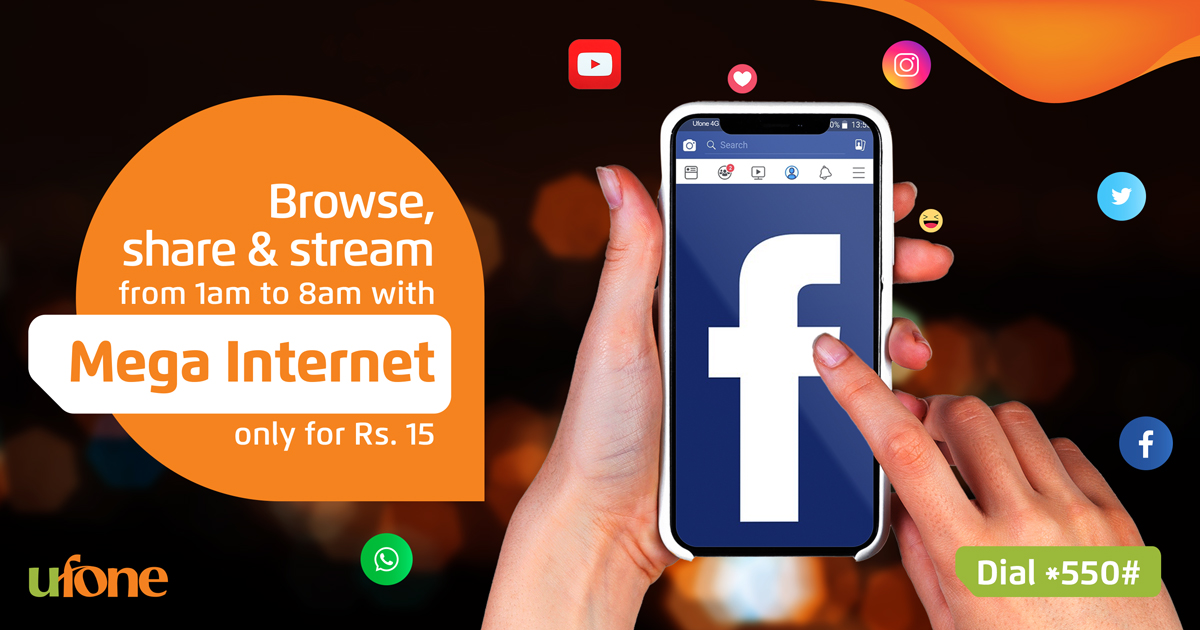 Ufone's tweet photo. Ufone Mega Internet chalay raat 1 se subah 8 bajay tak. Tou ab dil khol kar browse, stream aur share karne ke liye dial *550# to subscribe or visit: https://t.co/nQ5Mcv1NAz

*Terms and conditions apply.

#Ufone #MegaInternet #InternetPackages #TumHiTouHo https://t.co/XbTOz32pRg