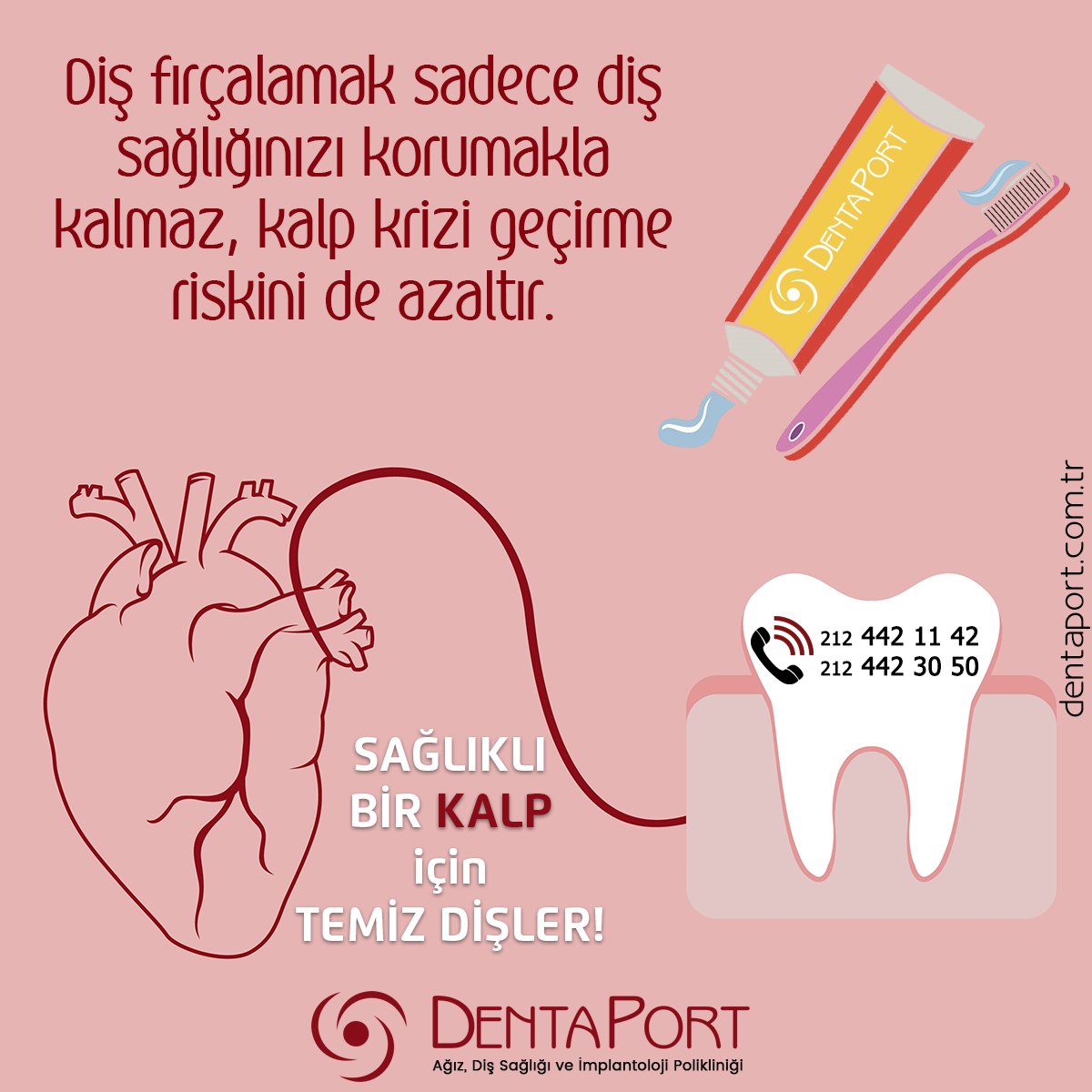 Diş fırçalamak sadece diş sağlığınızı korumakla kalmaz, kalp krizi geçirme riskini de azaltır. #DentaPort #AğızVeDişSağlığı #DişFırçalamak #KalpKrizi

☎️ Bilgi için: +90 212 442 11 42
🌐 dentaport.com.tr