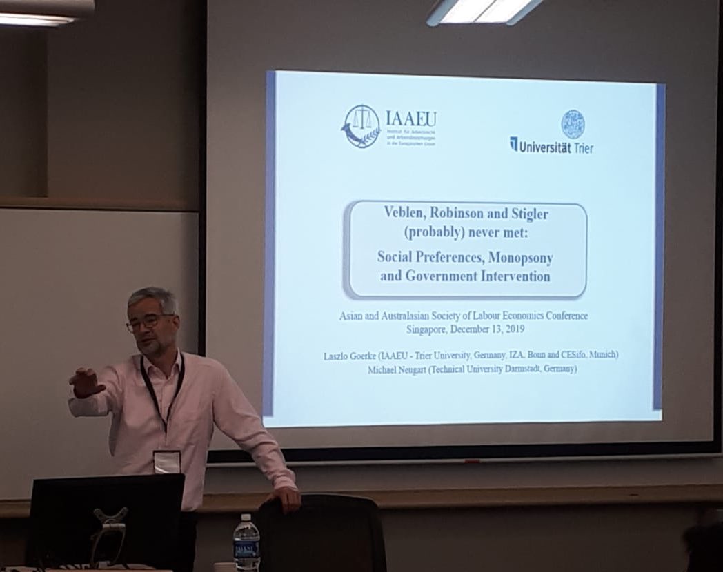 AASLE_Econs's tweet photo. Laszlo Goerke @TrierUni on #SocialPreferences #Monopsony and #Government Intervention #AASLE2019 #EconTwitter https://t.co/gDMZmVDl1A