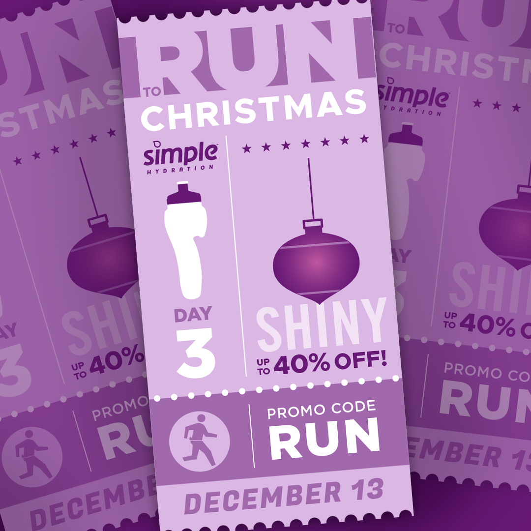 SimpleHydration's tweet photo. Day 3 - @SimpleHydration’s “Run to Christmas” Sale! This is your ticket to save up to 40% on select products. A perfect time to buy some Simple Hydration Bottles. See https://t.co/owVGlrHfTe for details. #gifts #RunSimple #ChristmasSale #running #simplehydration #runnergifts https://t.co/HY57ONX0WZ