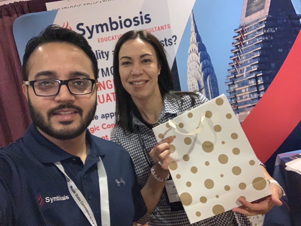 SymbiosisEdu's tweet photo. Our favorite part of the #MSCHE19 conference – giving away goodies, loads and loads of it, to our raffle winners! A big hearty congratulations to Waleska Crespo Rivera, Stacey Blackwell, Boushra Rahal, and Jeffrey Kraw. Enjoy the finest things. You guys deserve it! #conference19 https://t.co/Q6t1HI8FJQ